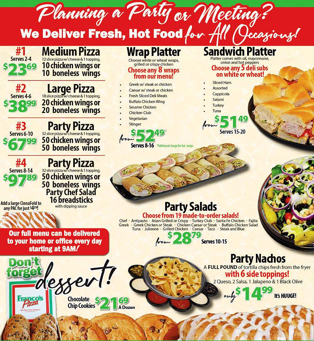 Catering Specials Pizza, Wings, Sandwiches, Wraps & More Franco's
